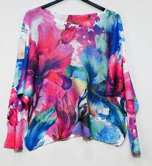 Loowie Fuchsia Floral Knit Sweater