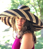 Shebobo Black Stripes 7" Brim Raffia Straw Sun Hat