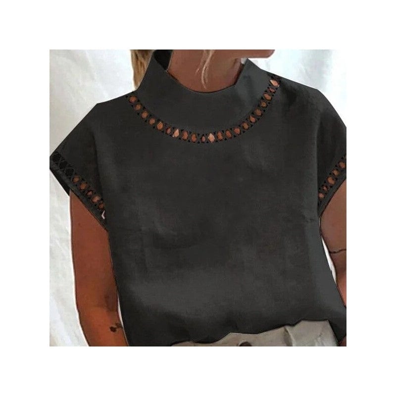 FurDecoration Black High Neck Cut Out Detail Linen Blouse - Little Miss Muffin Children & Home