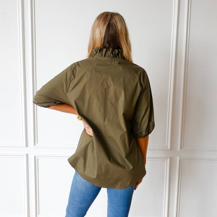 over sized cotton olive top