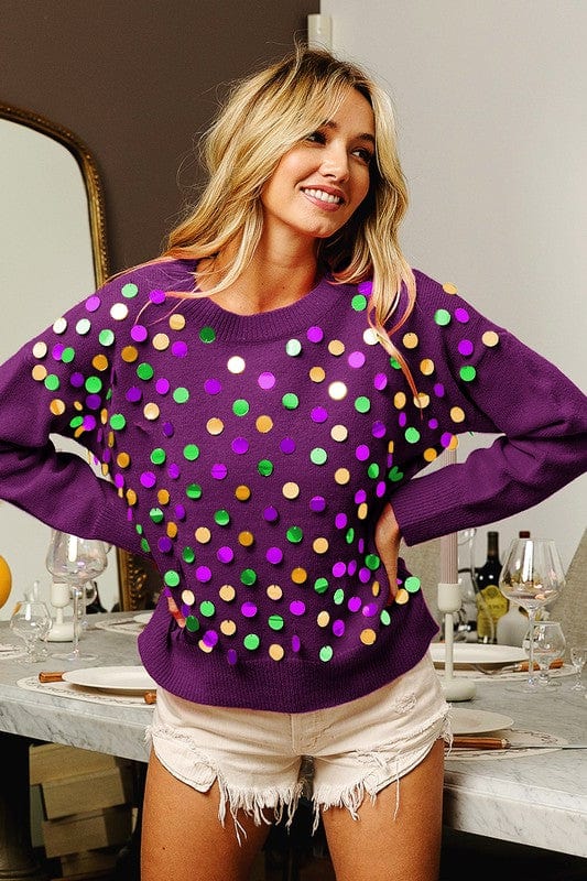Vanilla Monkey Vanilla Monkey Mardi Gras Spangled Sweater - Little Miss Muffin Children & Home