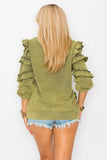 Cezele Ruffle Sleeve French Terry Sweatshirt in Olive