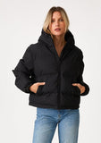 Lovestitch Long Sleeve Zip-Up Hooded Puffer Jacket, Black