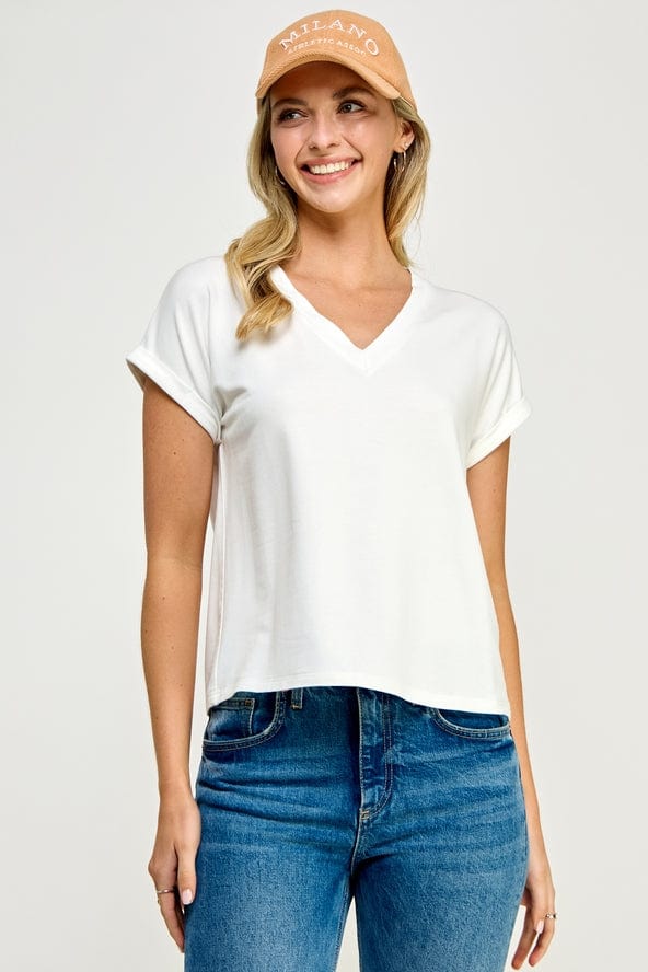 Ellison Ellison V-Neck Tee in Off White - Little Miss Muffin Children & Home