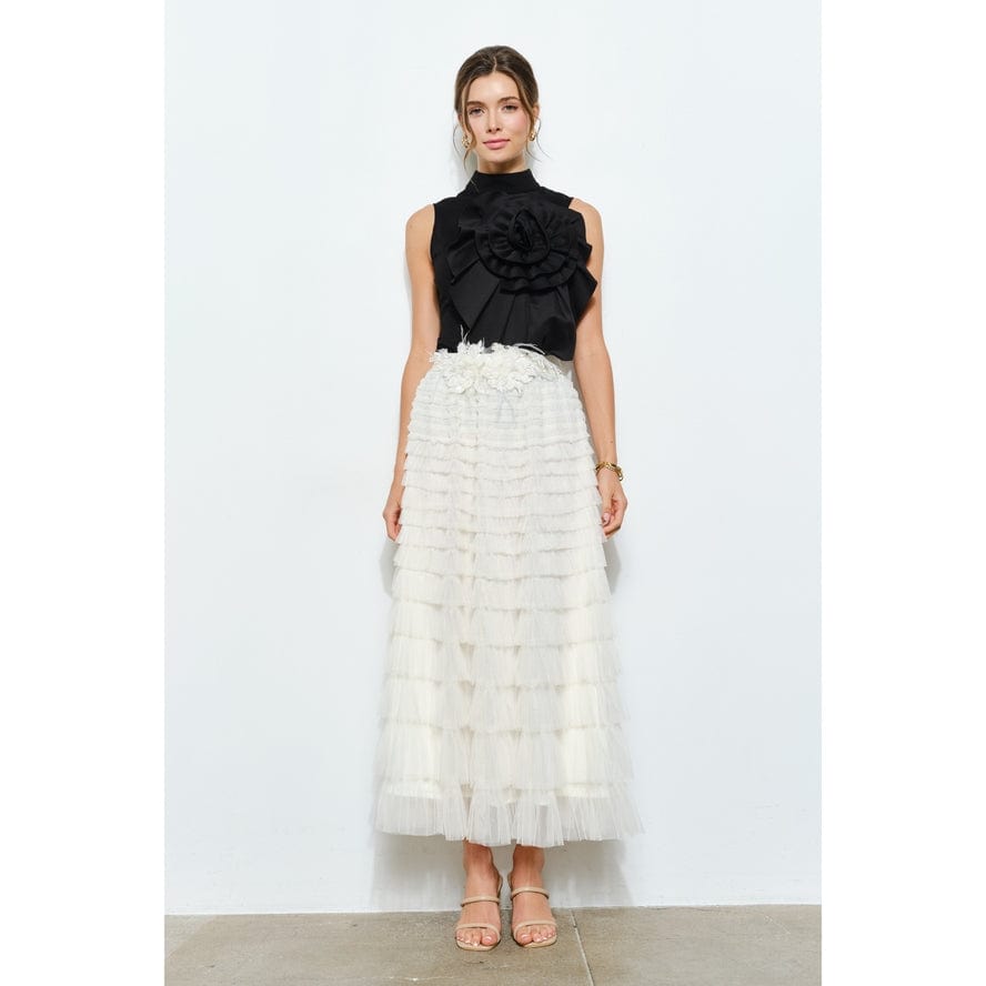 INA Floral Applique Pleated High Neck Top in Black - Little Miss Muffin Children & Home