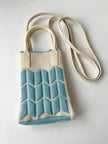 FurDecoration Blue & Ivory Contrast Geometric Knit Bag with Silicone Handle and Long Knit Strap - Little Miss Muffin Children & Home