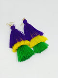 Mardi Gras Creations Purple, Green & Gold Tassel Earrings