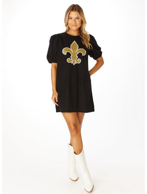 Stewart Simmons Stewart Simmons Fleur de Lis Sequin Puff Sleeve Dress - Little Miss Muffin Children & Home