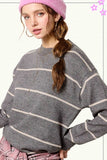 La Miel Loose Fit Striped Long Sleeve Sweater in Pebble