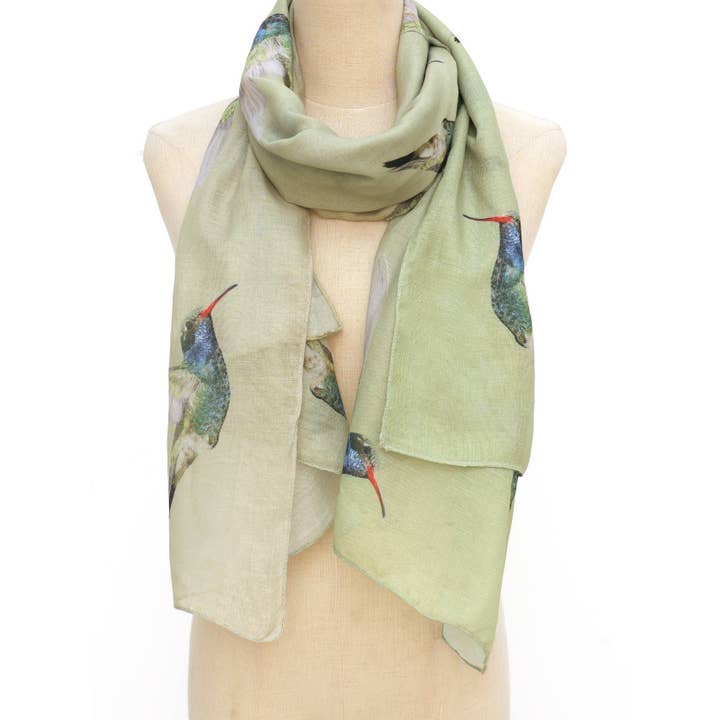 Green-Multi Watercolor Hummingbird Scarf
