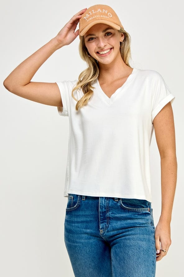 Ellison Ellison V-Neck Tee in Off White - Little Miss Muffin Children & Home