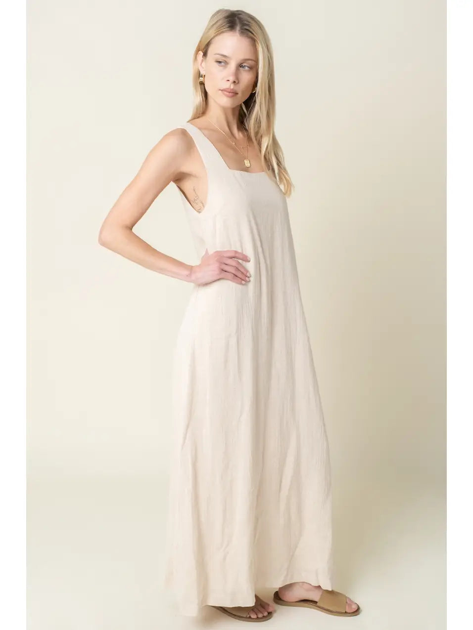 Avery Relaxed Maxi Tank Dress in New Khaki