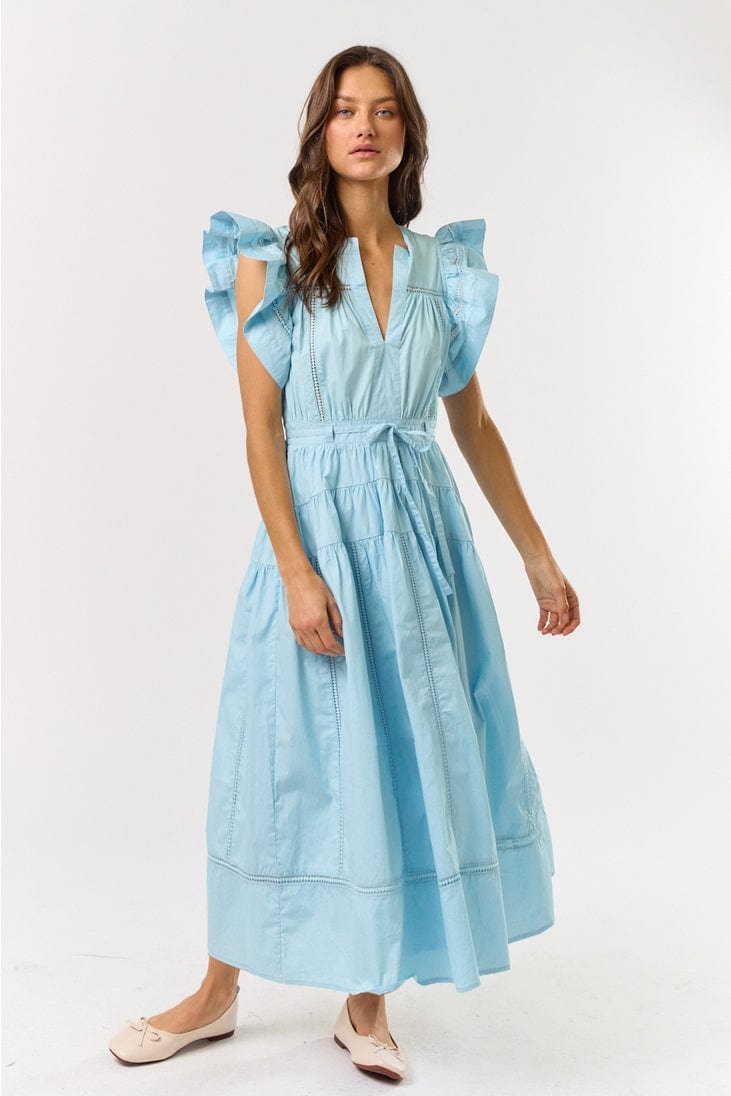 Lalavon Ruffle Sleeve Maxi Dress in Light Blue - Little Miss Muffin Children & Home