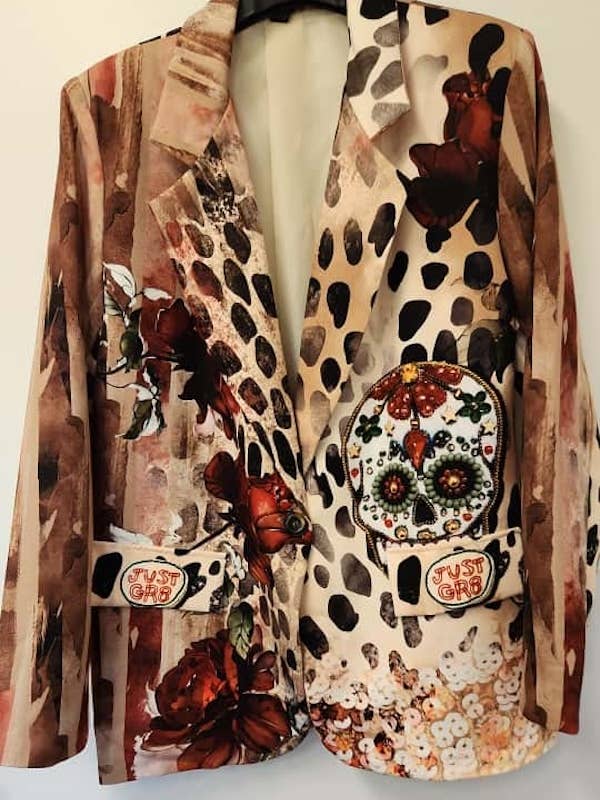 Bohemian Skull & Roses Leopard Print Blazer