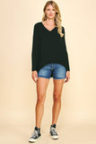 Pinch Dolman Sleeve V-Neck Sweater in Black