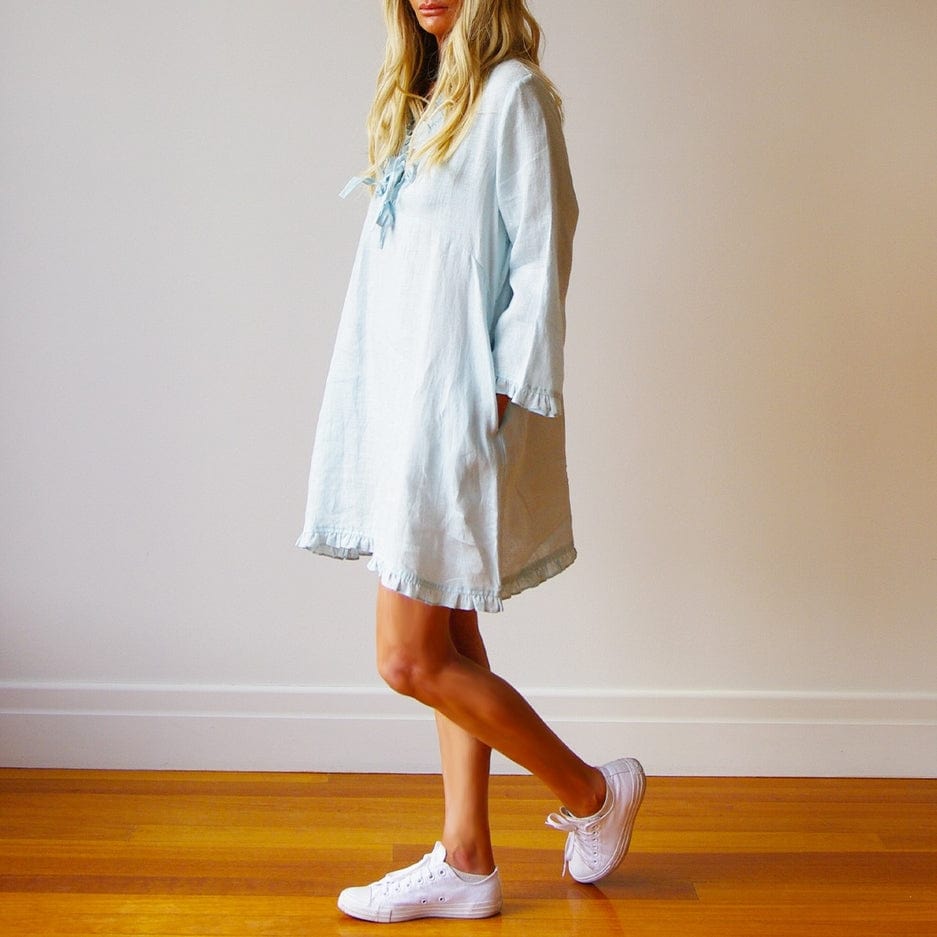 Who's Charlie Who's Charlie Mitsi Linen Dress Pale Blue - Little Miss Muffin Children & Home