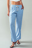 Urban Daizy Luxe Linen Drawstring Pants in Blue