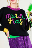 Vine & Love Mardi Gras Contrast Letter Sweater in Black