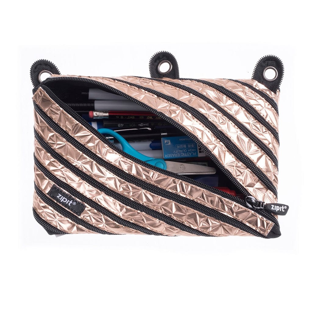 Zipit Usa Metallic Jumbo 3 Ring Pencil Case in Rose Gold - Little Miss Muffin Children & Home