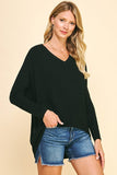 Pinch Dolman Sleeve V-Neck Sweater in Black