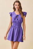 Front V-Neck with Tie Detail Smocked Waist Dress