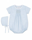 Boy Smocked Blue Gingham Creeper Romper with Matching Hat