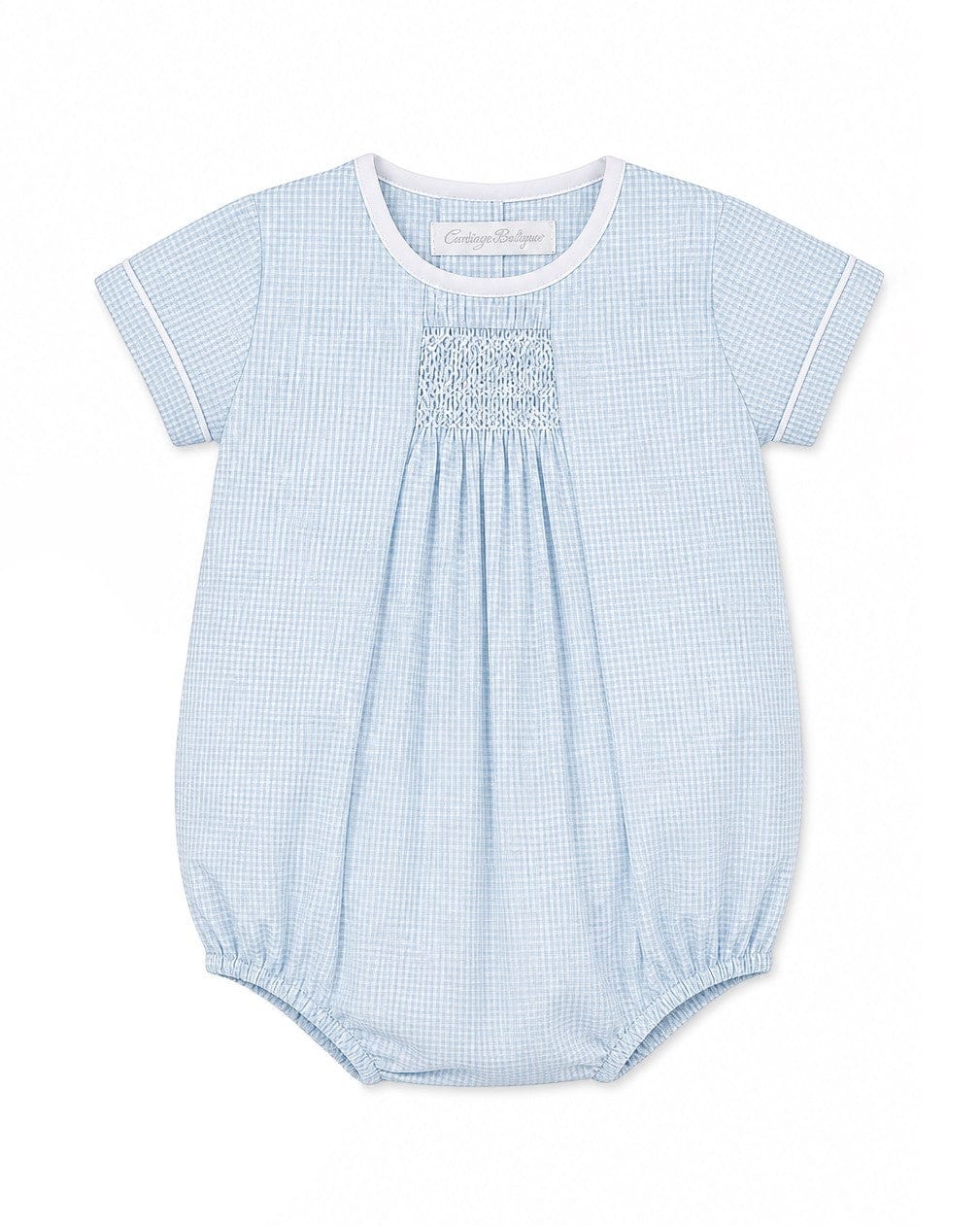 Boy Smocked Blue Gingham Creeper Romper with Matching Hat