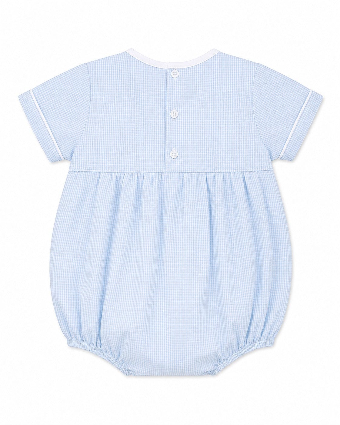 Boy Smocked Blue Gingham Creeper Romper with Matching Hat
