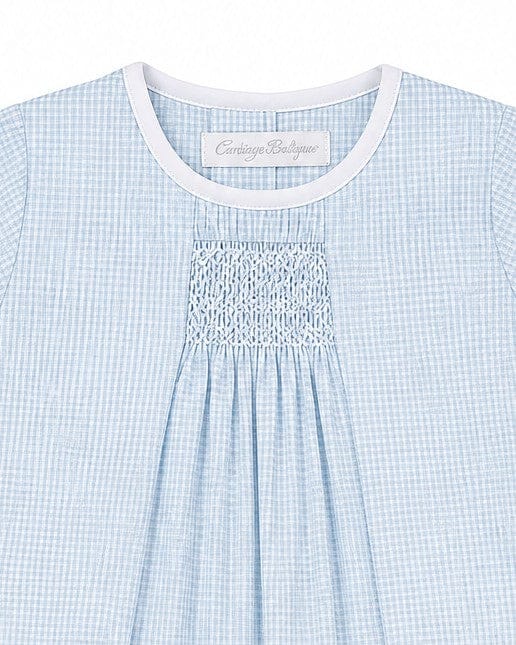 Boy Smocked Blue Gingham Creeper Romper with Matching Hat