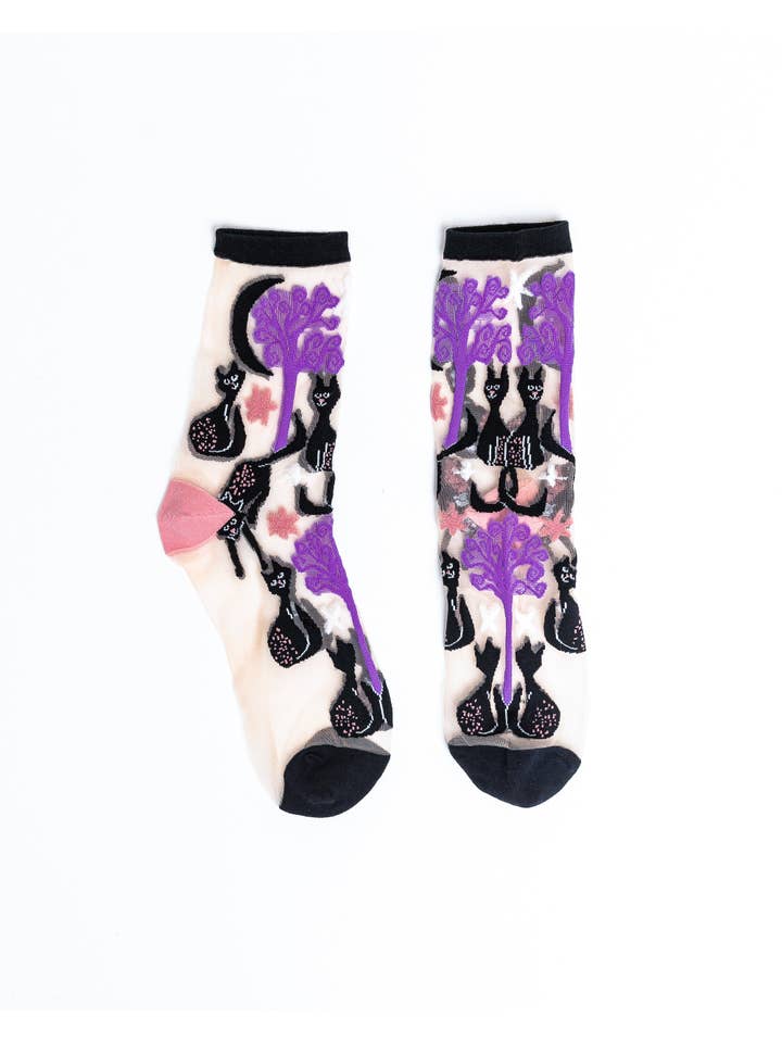 Nocturnal Cats Sheer Crew Sock