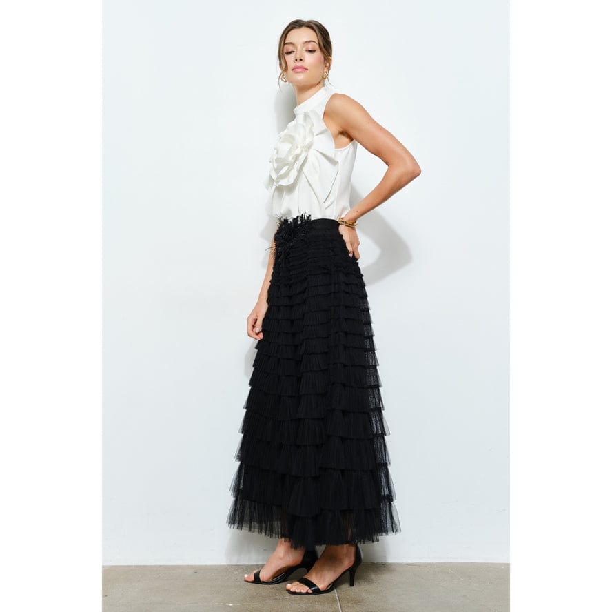 INA Floral Applique Pleated High Neck Top in Ivory - Little Miss Muffin Children & Home