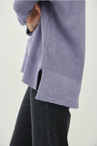 Be Cool V-Neck Sweater with Side Slits in Slate Blue