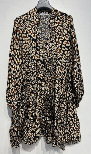 Loowie Silk Animal Print Billowy Short Dress