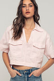 Urban Daizy Collared Camp Shirt in Soft Pink