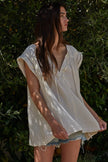 Natural Woven Cotton Polyester V-Neck Tie Strap Top