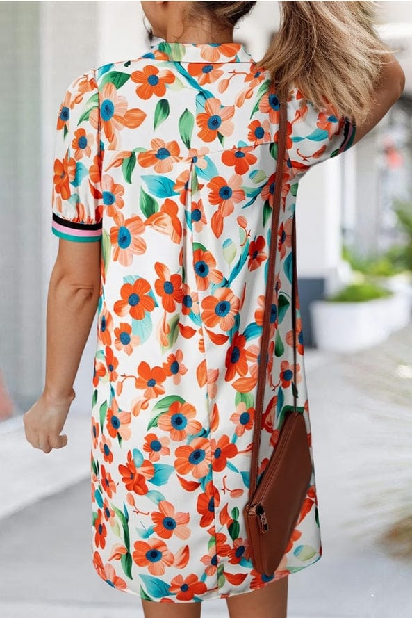 Aapparella Floral Striped Trim Puff Short Sleeve Dress main image 1