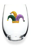 Queen Jewels Mardi Gras Jester Hat Stemless Wine Glass