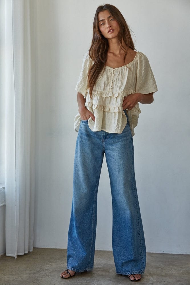 By Together Woven Rayon Tencel V-Neck Short Cap Sleeve Blouse - Little Miss Muffin Children & Home