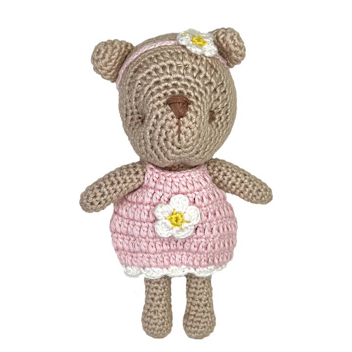 Pink Bear Bamboo Crochet 5" Rattle