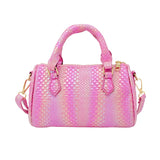 Zomi Gems Rainbow Woven Duffle Handbag, Hot Pink