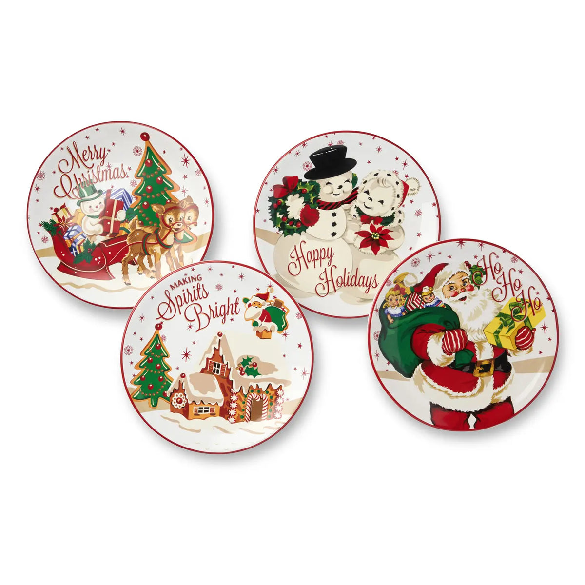 Santa's Retro Christmas 9" Dessert Plate, 4 Available Styles