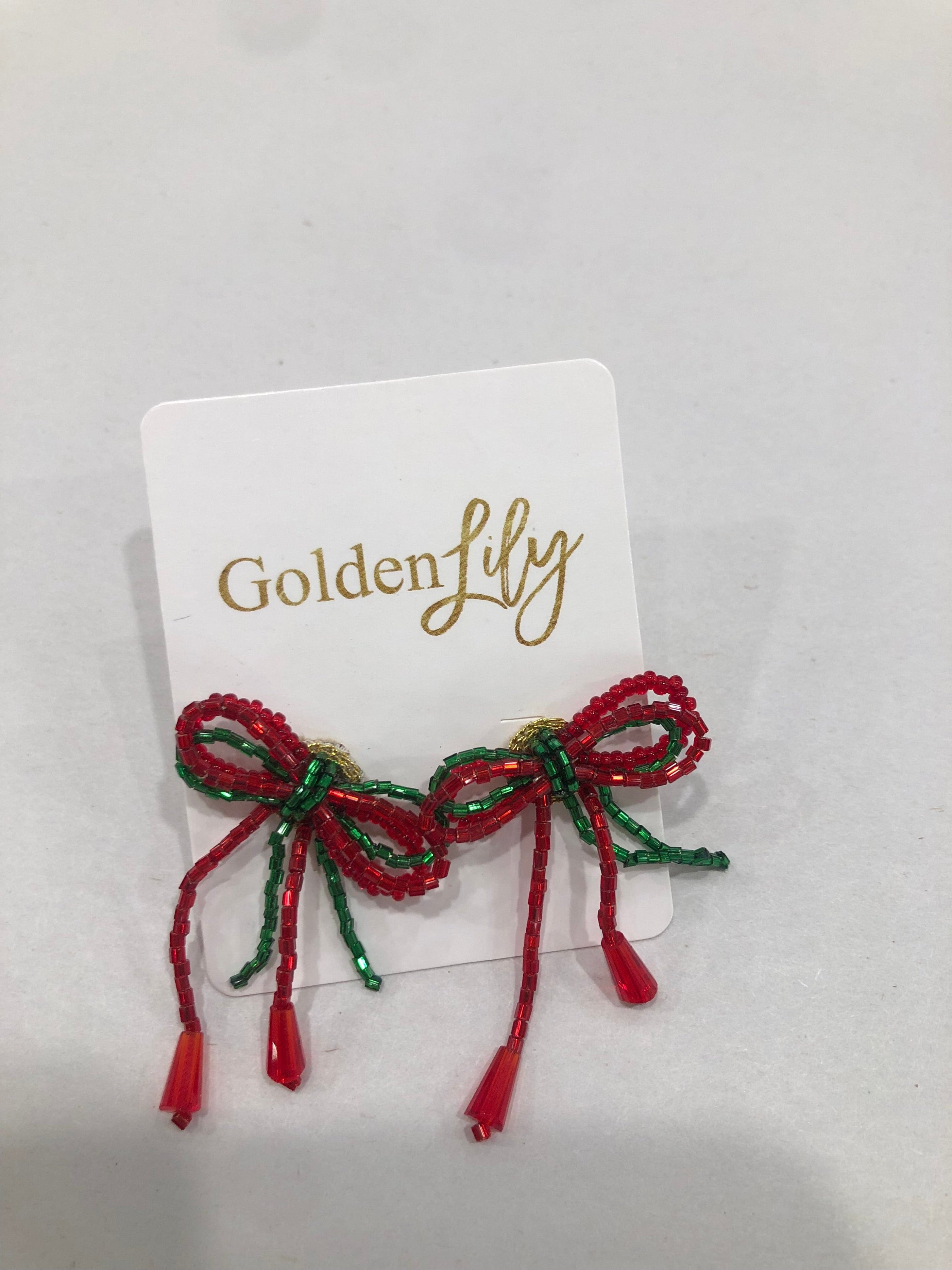 Golden Lily Christmas Mini Bow Earrings - Little Miss Muffin Children & Home