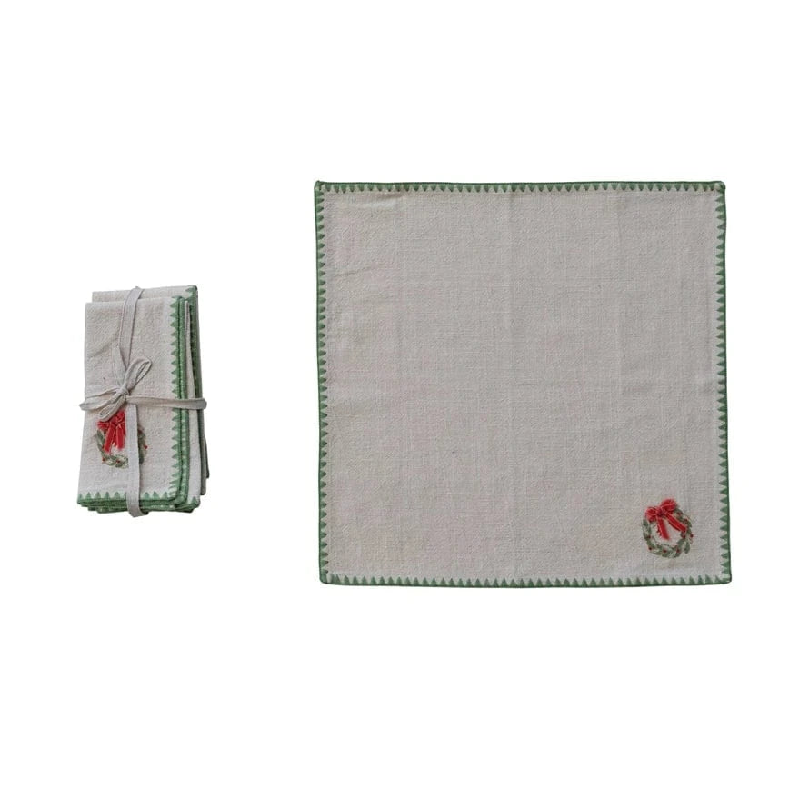 christmas embroidered napkins with wreath