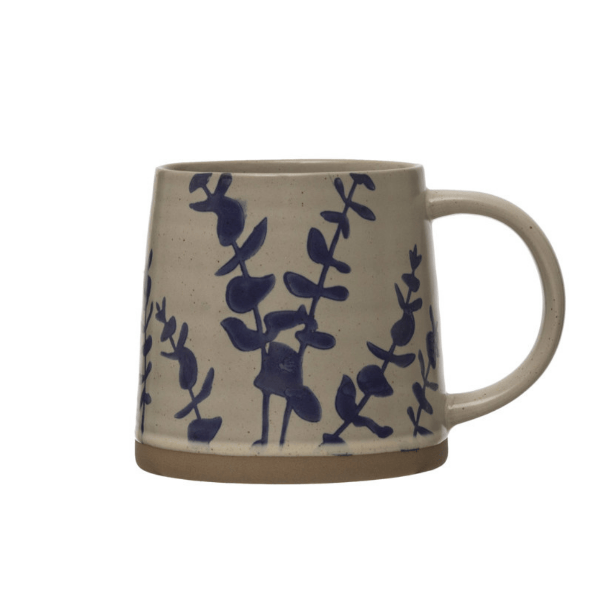 Blue & White Hand-Stamped Stoneware Mug with Botanical Wax Relief Design, 4 Available Styles