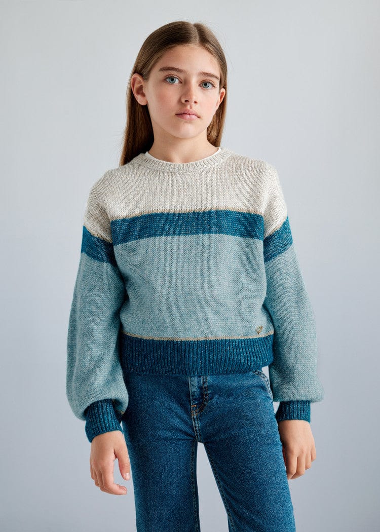 Mayoral Usa Inc Mayoral Color Block Sweater in Heather Lake for Girls - Little Miss Muffin Children & Home