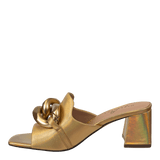 Naked Feet Coterie Heeled Slide Sandals in Gold