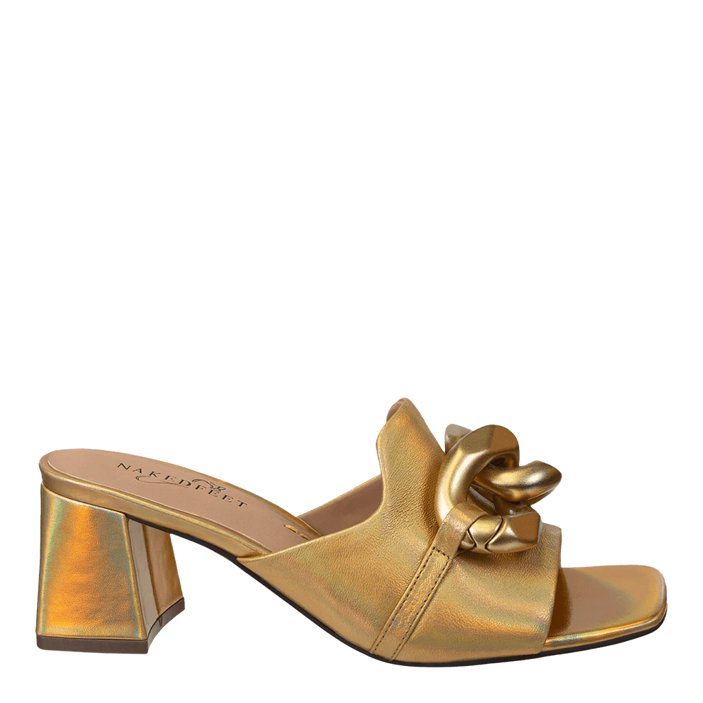 Naked Feet Naked Feet Coterie Heeled Slide Sandals in Gold - Little Miss Muffin Children & Home