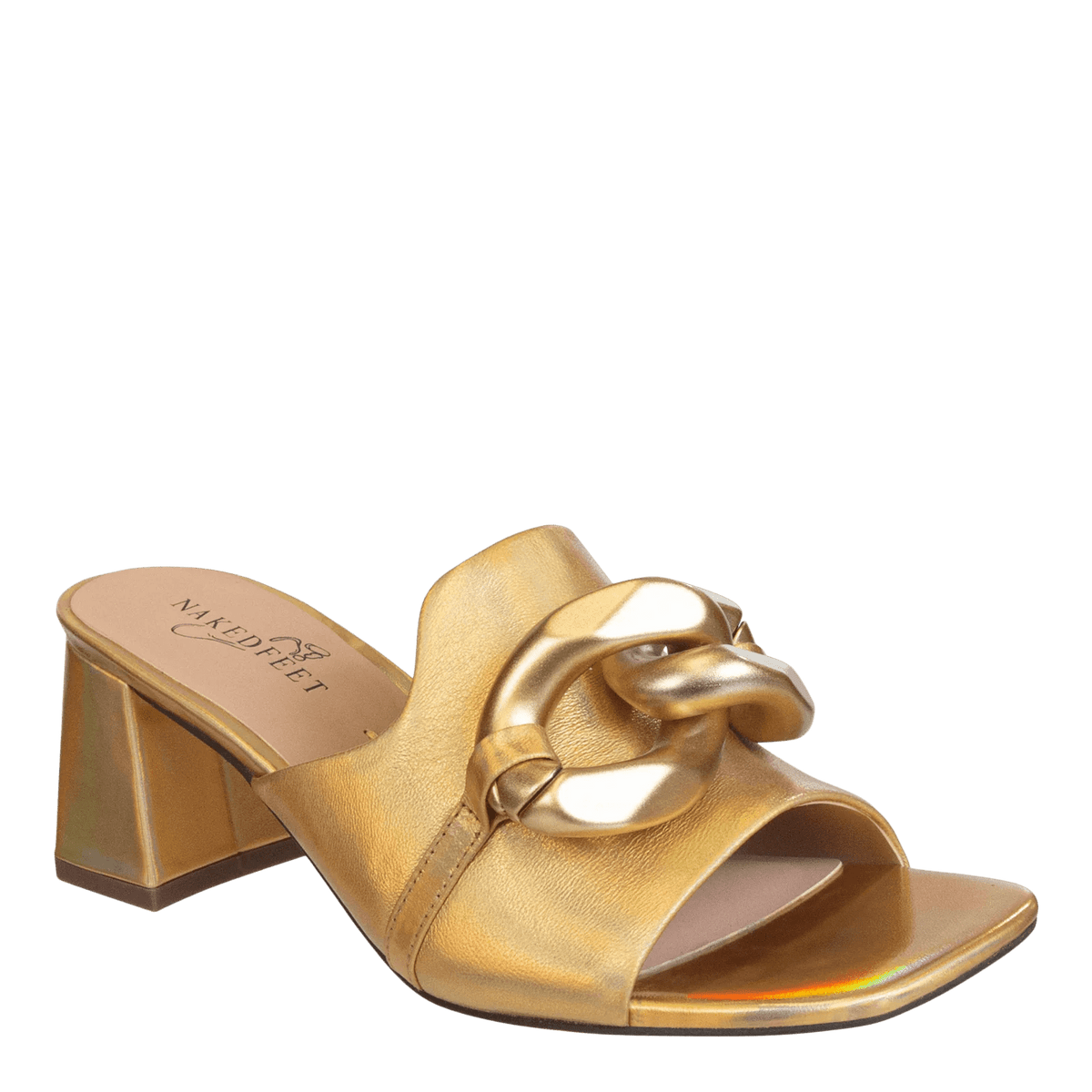 Naked Feet Naked Feet Coterie Heeled Slide Sandals in Gold - Little Miss Muffin Children & Home