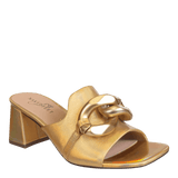 Naked Feet Coterie Heeled Slide Sandals in Gold