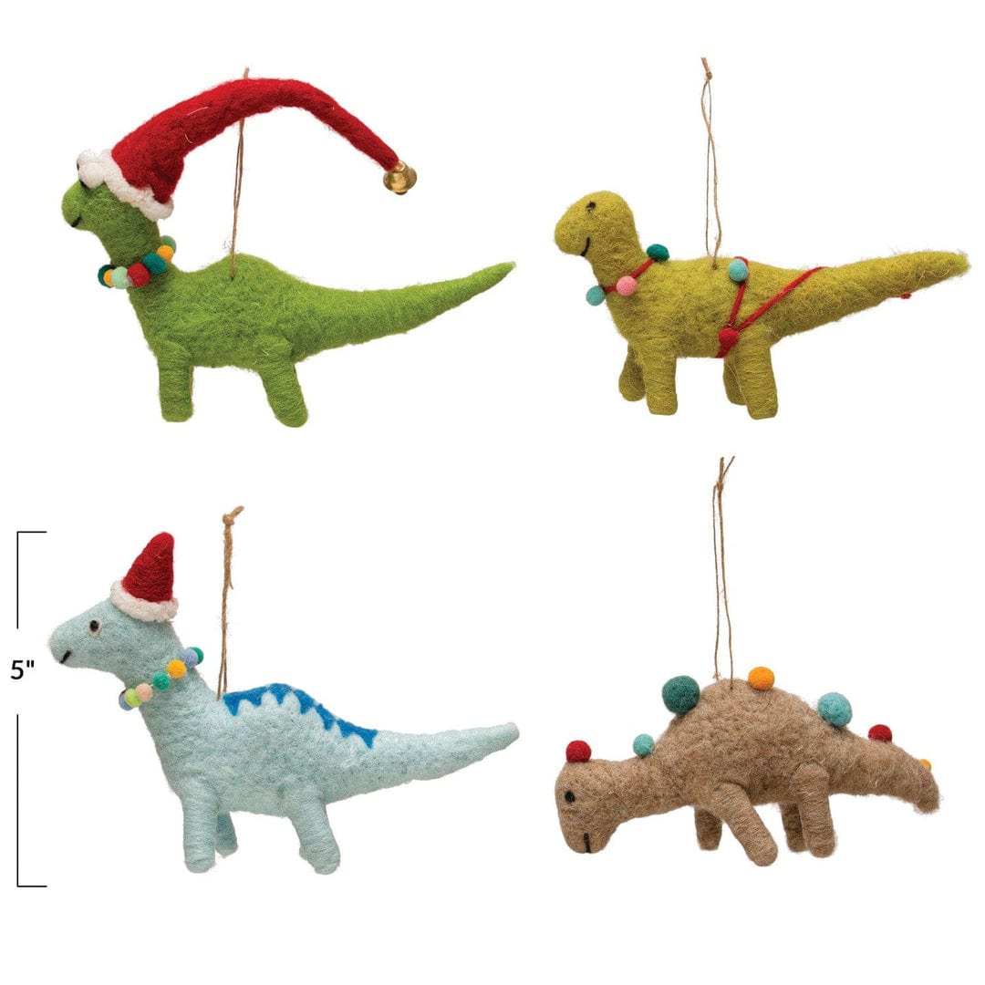 Creative Co-Op Creative Co-op Wool Felt Dinosaur Ornament with Holiday Accessories, Available in 4 Styles - Little Miss Muffin Children & Home